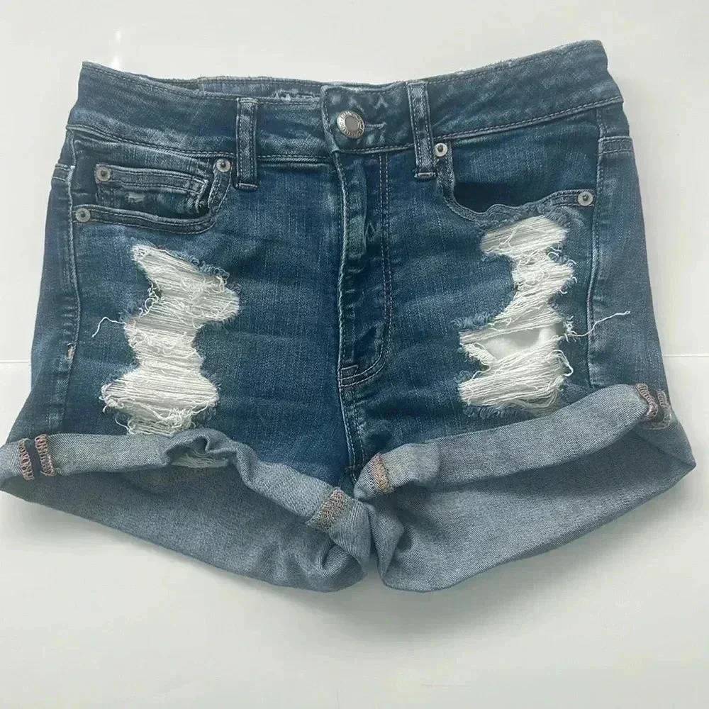 American Eagle Hi Rise Shortie Next Level Stretch Jean Shorts Size 6